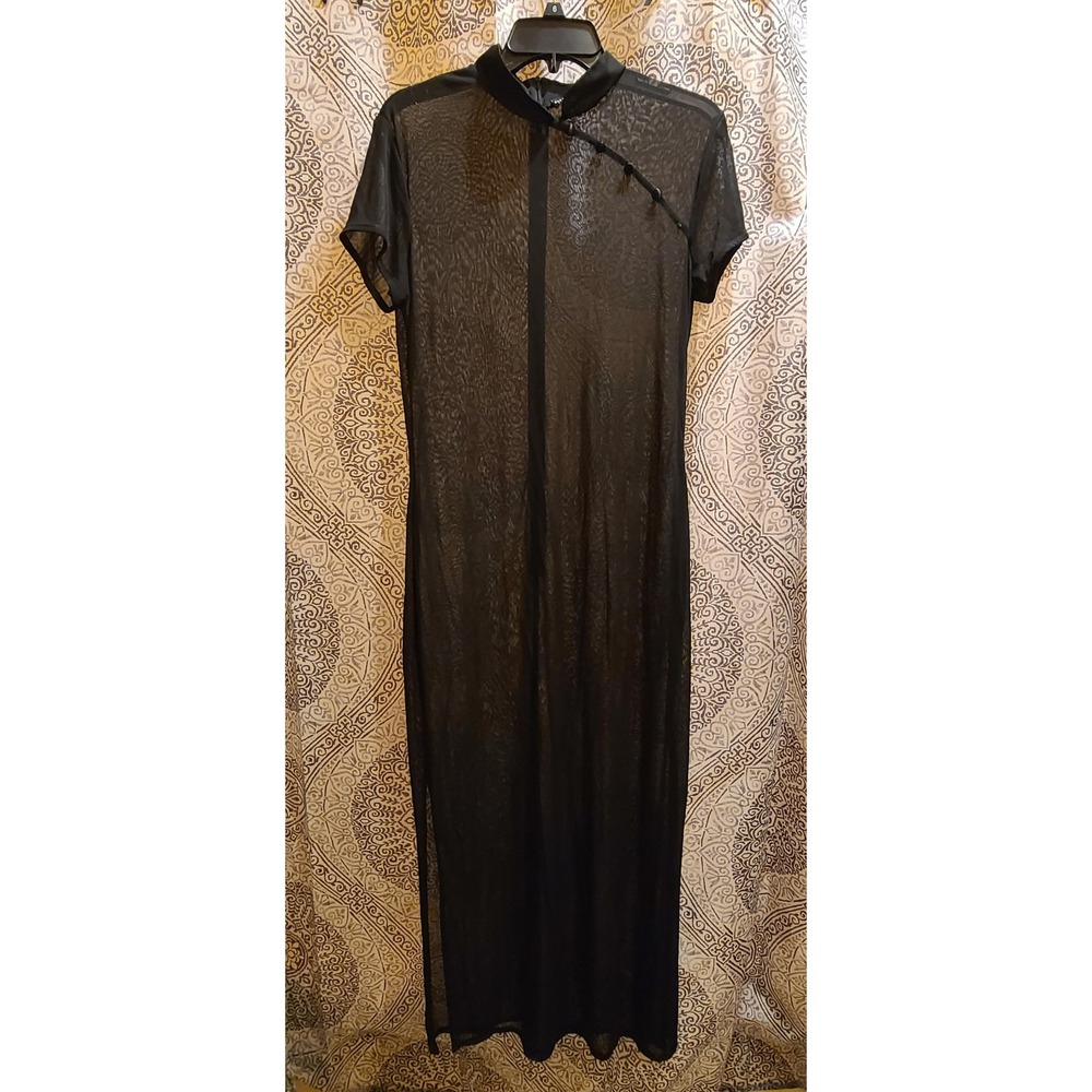 Rhapsody Maxi Dress Women L Black Sheer Mesh Y2K Cheongsam Mandarin Collar Goth - Picture 1 of 8